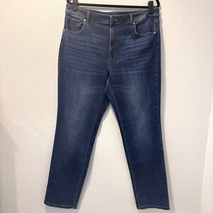 J Jill Jeans Womens-14/R Blue Denim Stretch Dark Wash High-Rise Straight Leg